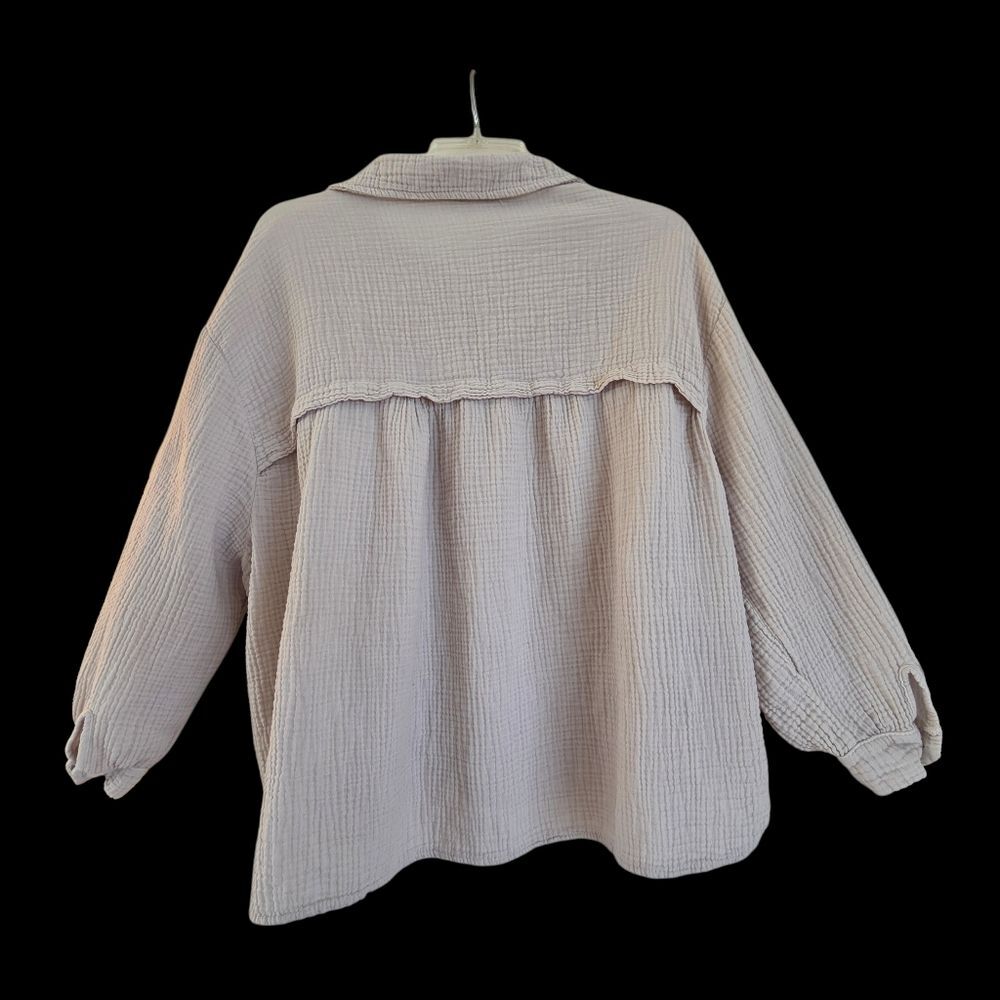 Italian Made Gauze Cotton Blouse Baggy Shirt Natural Neutral Beige One Size L - Picture 6 of 15